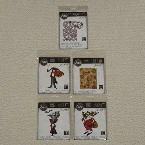 Lot of 5 Sizzix Thinlits Dies and Embossing Folder Jim Holtz Colorized Texture - Picture 1 of 16